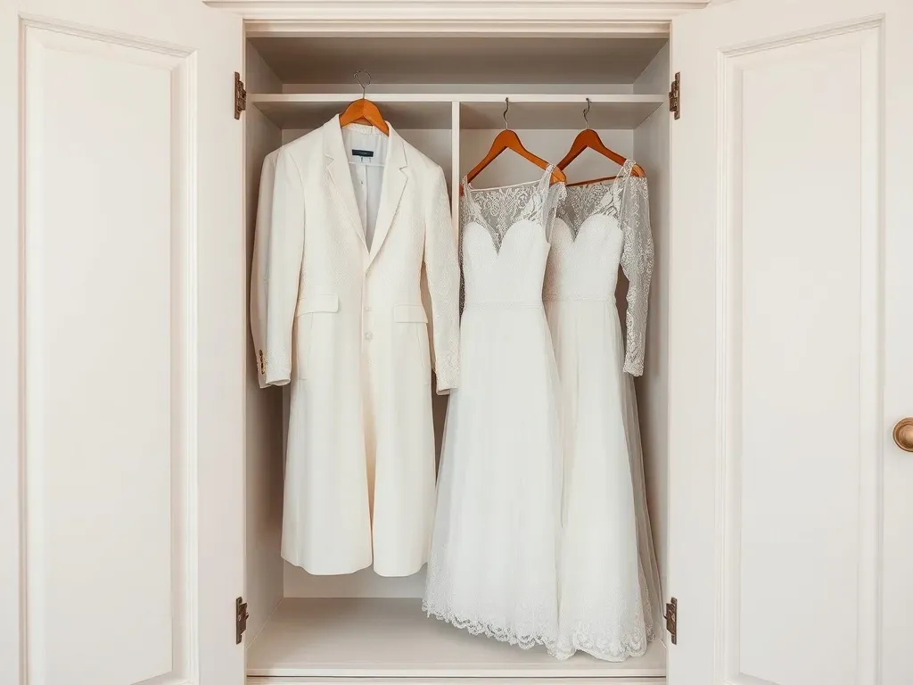 ubrania weselne w szafie